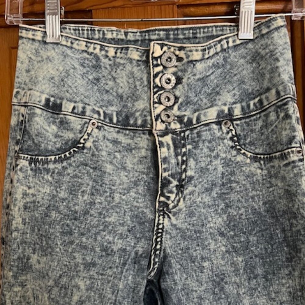 Y2K HAMMER  High Waisted Skinny Acid Wash Retro Stretch Jeans Girls Size 7 - Picture 2 of 13